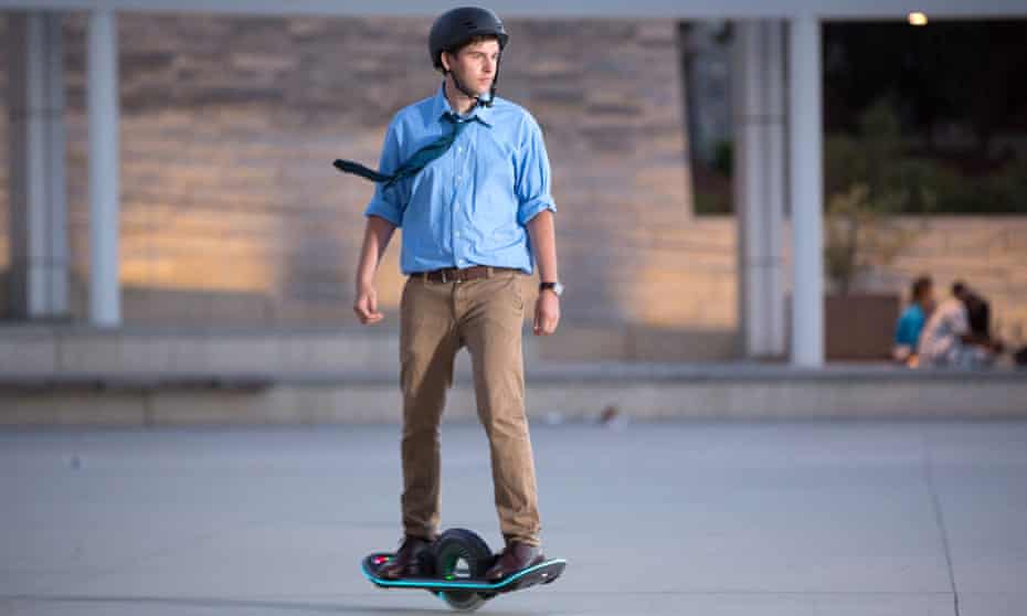 Man riding a 'hoverboard'