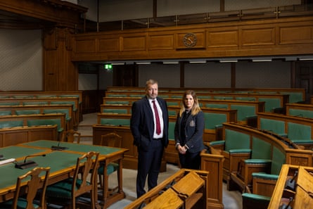 Pictured in Lincolnshire County Chambers are Reform council leader Sean Matthews and Reform councillor Natalie Oliver, Lincolnshire, UK
