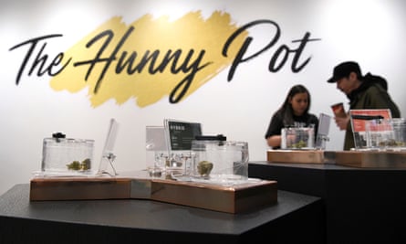 Customers and staff at the Hunny Pot in Ontario on 1 April.