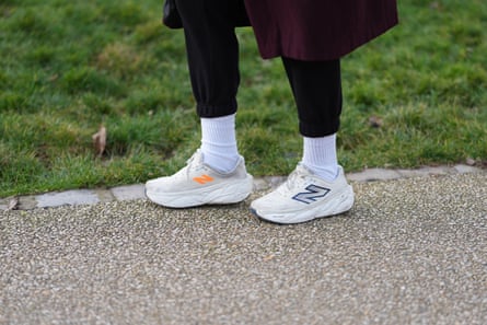 Rocker-style New Balance sneakers with a thick white foam sole.