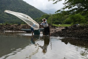 Lorenzo Aguilera and his son fish for shrimp on Exposicion Island off the Pacific coast of Honduras in the Gulf of Fonseca, 100km south of Tegucigalpa.