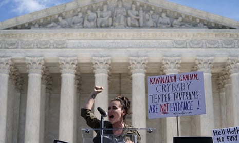 The actor Alyssa Milano speaks in front of the supreme court in Washington.