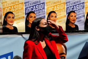 Alexandria Ocasio-Cortez campaigning in Queens during the Democratic congressional primary yesterday