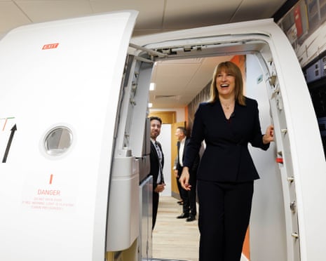 Rachel Reeves in a flight simulator during a visit to Gatwick following approval for the second runway