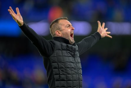 Nathan Jones greets the travelling fans after Charlton won 3-0 at Ipswich