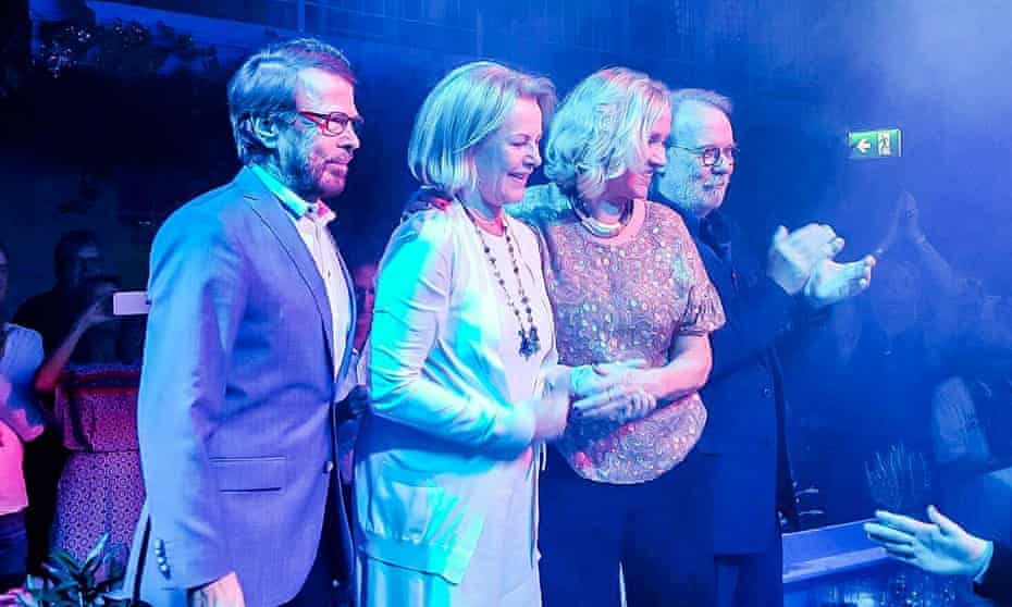 Super troupers … the original members of Abba line up at the opening of Mamma Mia! The Party in January.