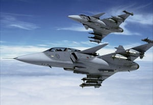 Two Swedish Airforce JAS-39 Gripen fighter aircraft