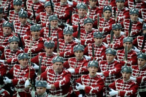 Sofia, Bulgaria: Guardsmen march during a military parade at Alexander Batemberg Square