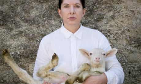 Marina Abramovic with white lamb