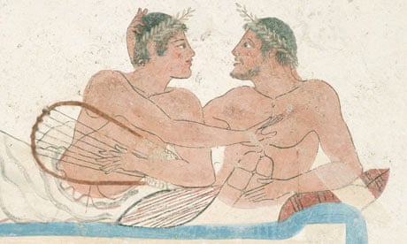 Detail of Men Drinking and Embracing from a Tomb Painting from Paestrum
