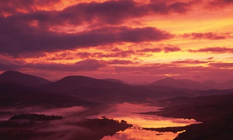 Sunset over loch in western highlands