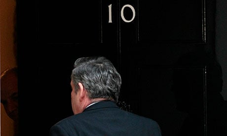 Gordon Brown arrives back at 10 Downing Street as the country looked set for a hung parliament.