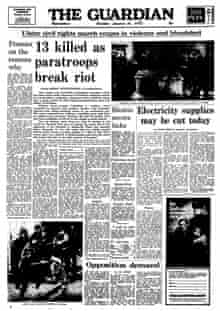Front page of the Guardian, 30 January, 1972