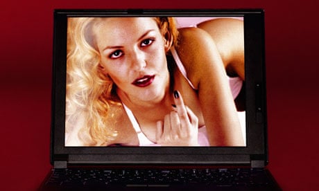 Laptop showing image of woman in underwear beckoning