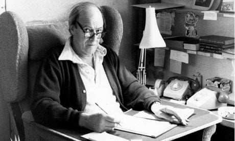 Roald Dahl writing at home