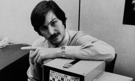 Steve Jobs poses with an Apple computer, September 1979.