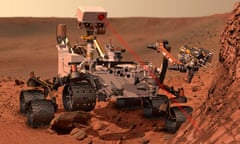 An artist’s impression of Curiosity, Nasa’s Mars-bound science lab, as it analyses Martian rock. 