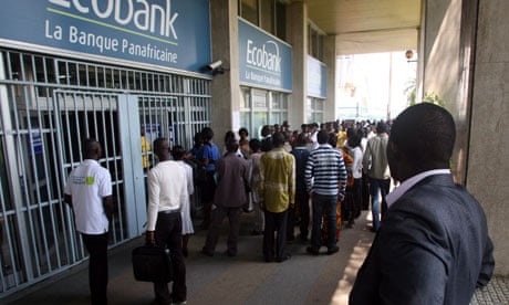 queue outside ecobank in ivory coast