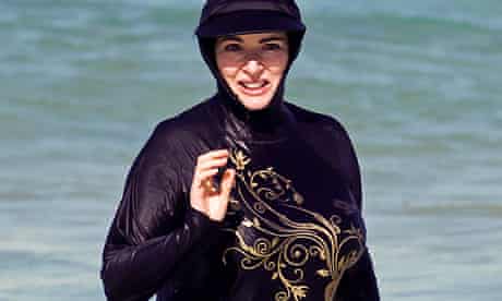 Nigella Lawson in her burkini on Bondi Beach in Sydney, Australia.