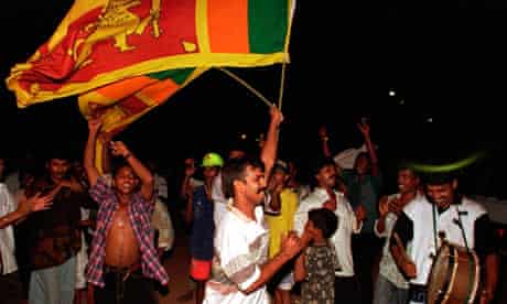 Sri Lankans celebrate victory over Australia in the Cricket World Cup final, 1996