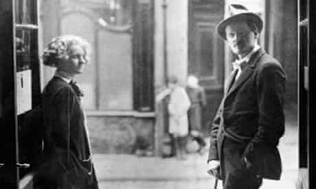 James Joyce with Sylvia Beach outside her book shop in Paris, 1920. 