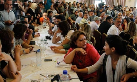Syrian opposition intellectuals during a meeting 