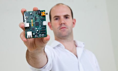 Engineer Eben Upton with a prototype of the Raspberry Pi computer