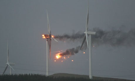 wind turbine bursts into flames in Ardrossan as storms tear across Scotland.