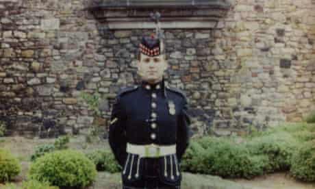 Lance corporal John Meighan in front of Edinburgh castle, 1990.