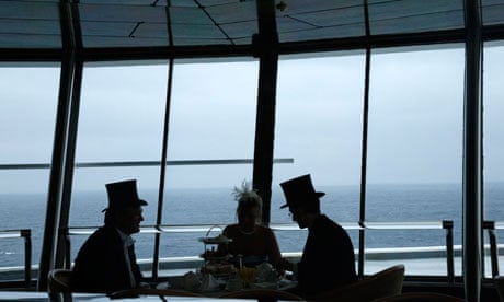 Passengers enjoy traditional afternoon tea on board the Titanic Memorial Cruise