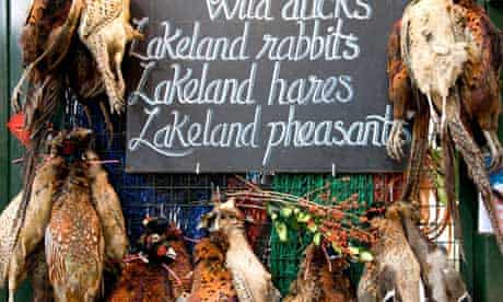 Lakeland pheasants on a stall at Borough Market.
