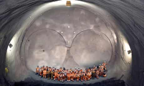 Crossrail workers celebrate completion of the eastbound cavern 40 metres beneath Stepney Green
