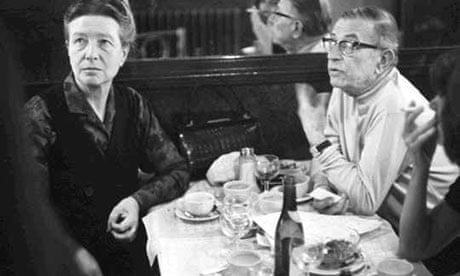 Simone de Beauvoir and Jean Paul Sartre at the Café de Flore in Paris.