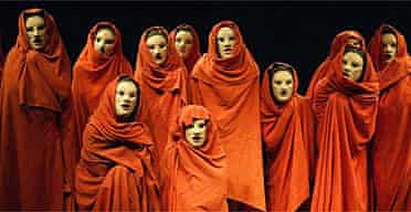 Greek chorus in The Bacchai at the National Theatre