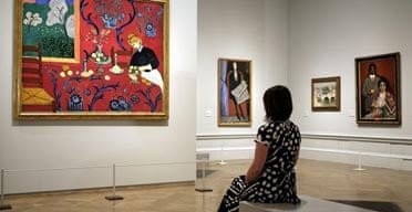 From Russia, Royal Academy: A visitor looks at The Red Room (Harmony in Red) by Matisse