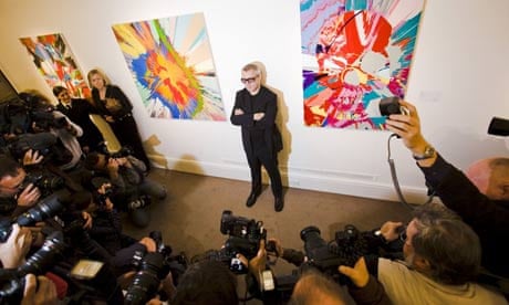 Damien Hirst at Sotheby's auction rooms this morning to promote Beautiful Inside My Head Forever, an auction of his work