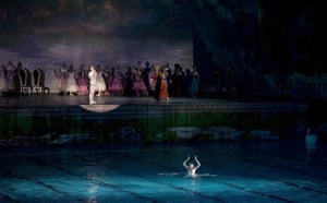 Dancers perform Swan Lake inside the National Aquatics Centre in Beijing