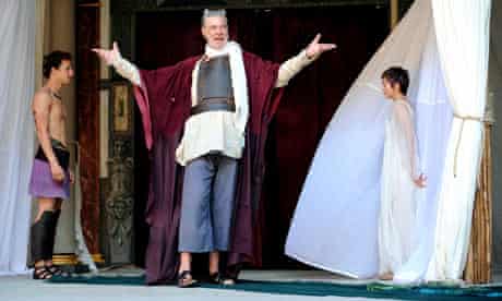 Paul Stocker, Matthew Kelly and Laura Pyper in Troilus and Cressida at Shakespeare's Globe