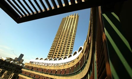 Shakespeare Tower, a housing block on the Barbican Estate, part of the Barbican centre, London.