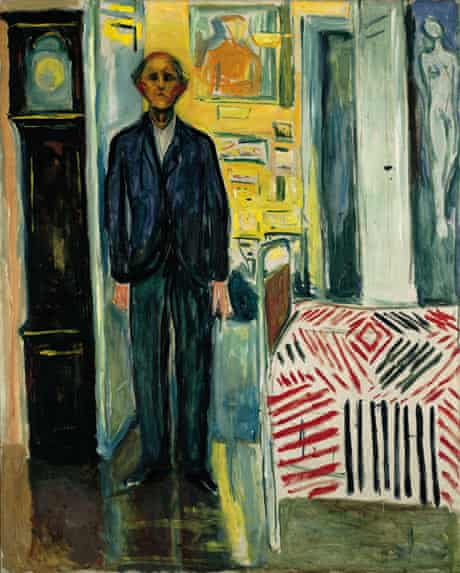 Munch's Self-portrait Between Clock and Bed, 1940-42