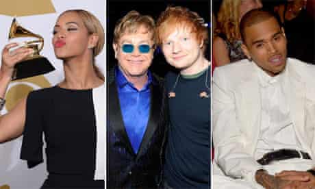Beyonce, Elton John, Ed Sheeran and Chris Brown at the 2013 Grammys