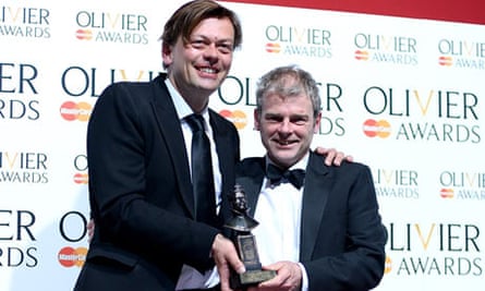 Simon Stephens and Mark Haddon with their Olivier award for best new play