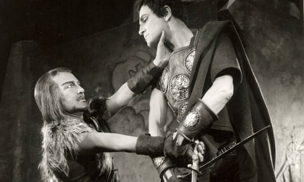 Laurence Olivier, right, and Anthony Nicholls in William Shakespeare’s Coriolanus, 1959.