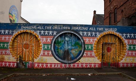 The Peace Wall that runs along the New Lodge Area of North belfast.