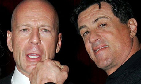 Expendable after all … Bruce Willis and Sylvester Stallone at the premiere for Hostage.