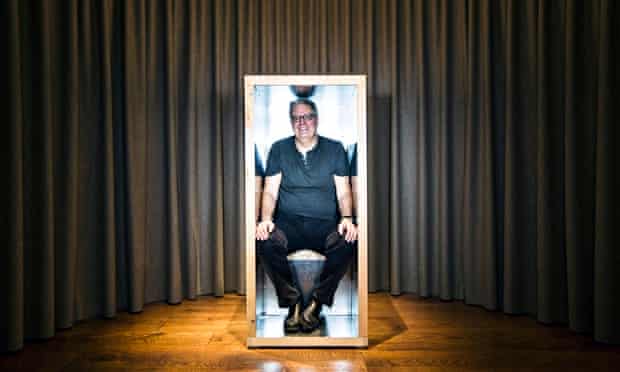 Stephen Moss sits in an orgone accumulator at the Institute of Sexology