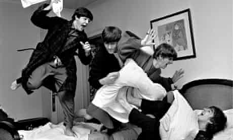 A detail from Harry Benson's shot of the Beatles pillow-fighting