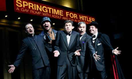 The cast of the London run of The Producers: James Dreyfus, Nicolas Colicos, Lee Evans, Conleth Hill