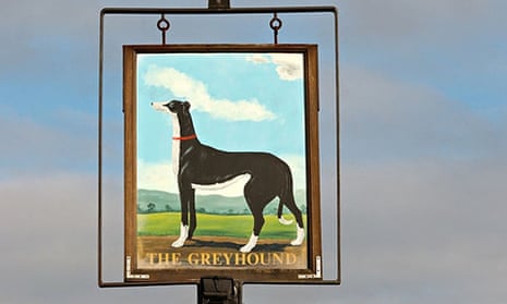 Sign for The Greyhound public house in Keston, Bromley.