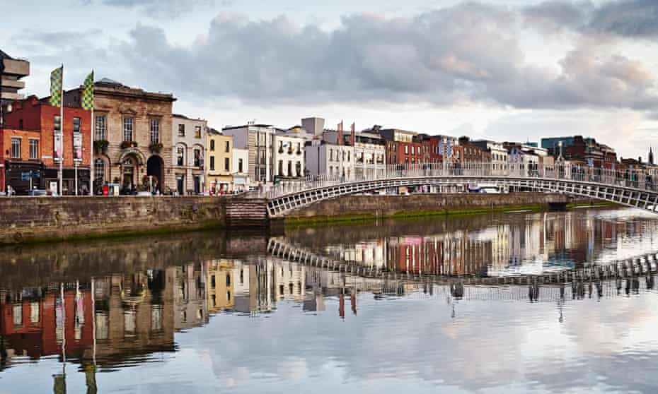 View of half penny bridge, Dublin, Republic of Ireland